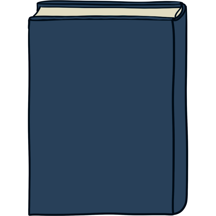 a dark blue book bound on the right hand side.